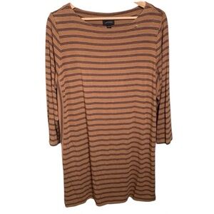 J. Jill Brown Striped 3/4 Sleeve Top Size Large